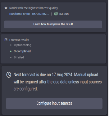 Configure input sources for continuous forecasting