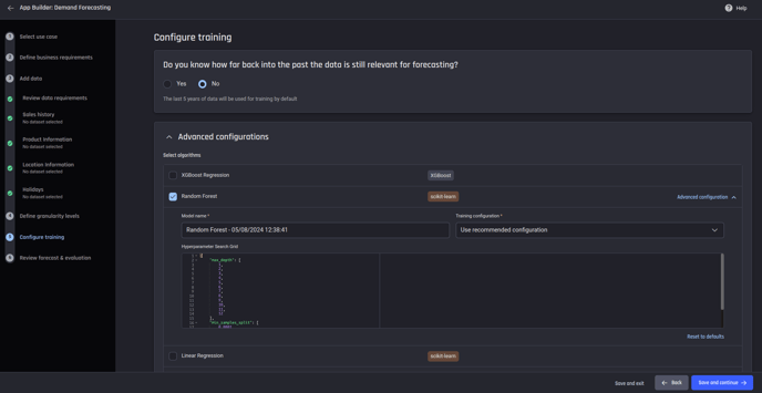 Configure training