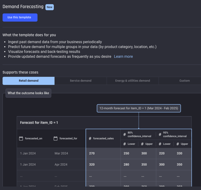 Select Use this template to create the application