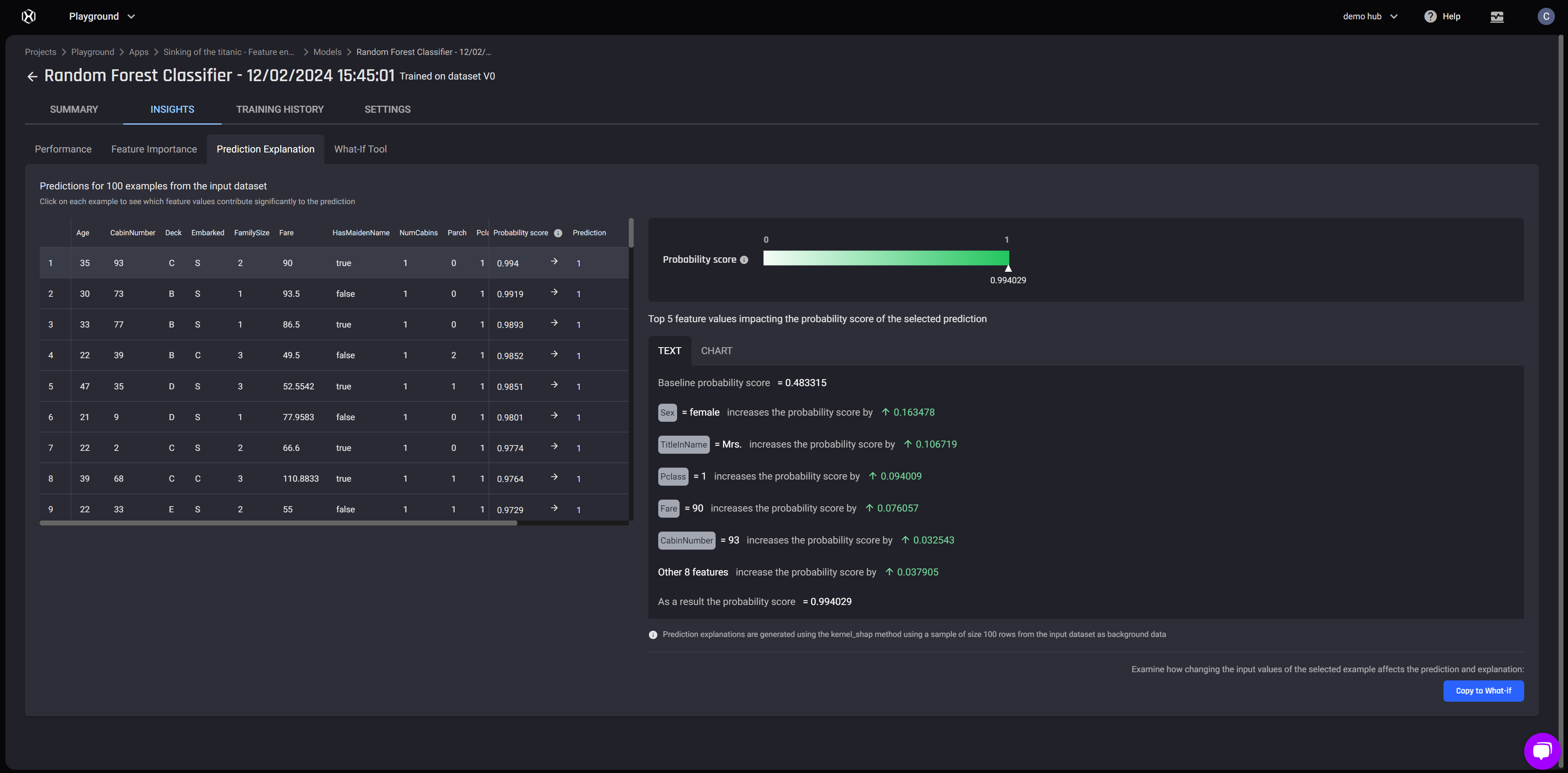 prediction explanation in the AI & Analytics Engine